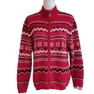 VTG Breckenridge Fair Isle Nordic Zip Front Red Cardigan Sweater Sz XL NEW